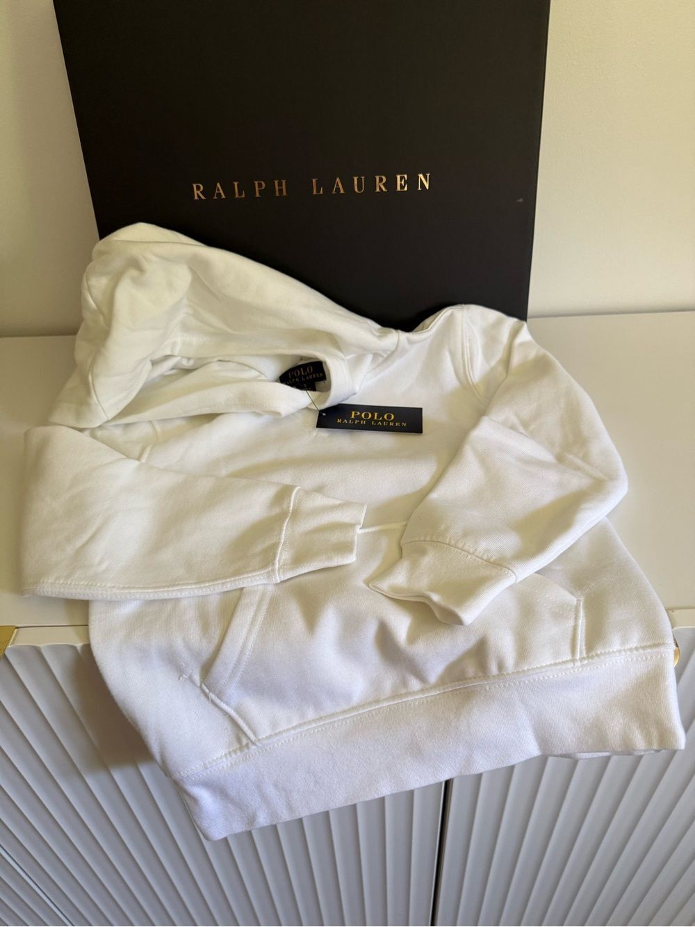 Polo Ralph Lauren Boys White Fleece Hoodie Size 5 NWT Classic Pullover